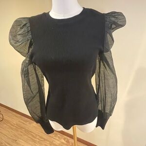 Dolan Black Sheer Puff Sleeve Blouse